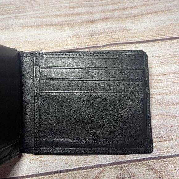 Brooks Brothers Black Genuine Leather Bifold Money Card Case Wallet - Picture 2 of 4